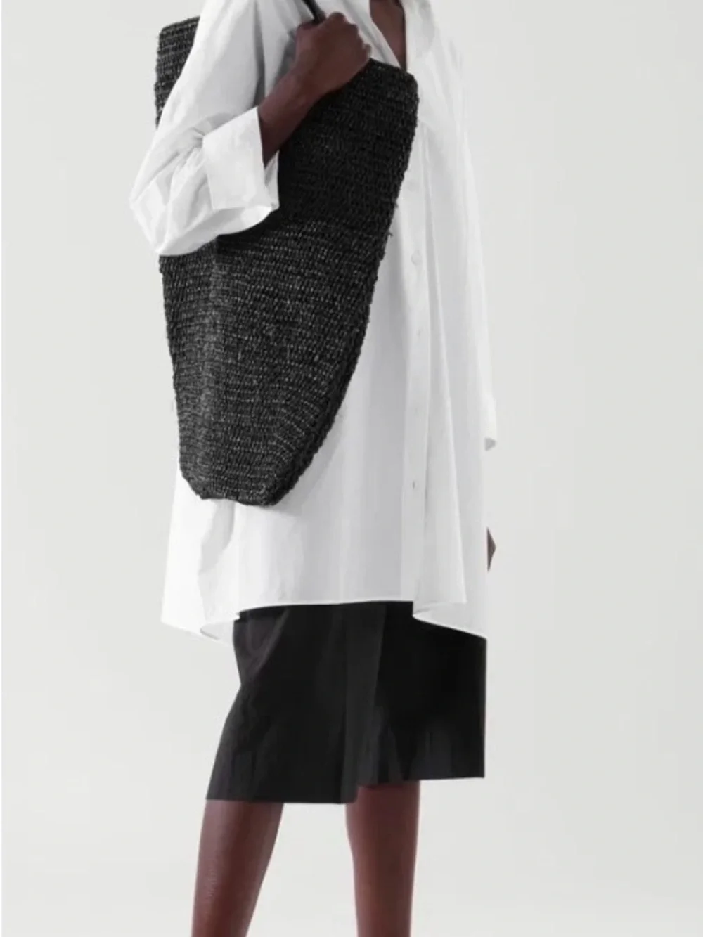 COS Black Woven Oversized Tote